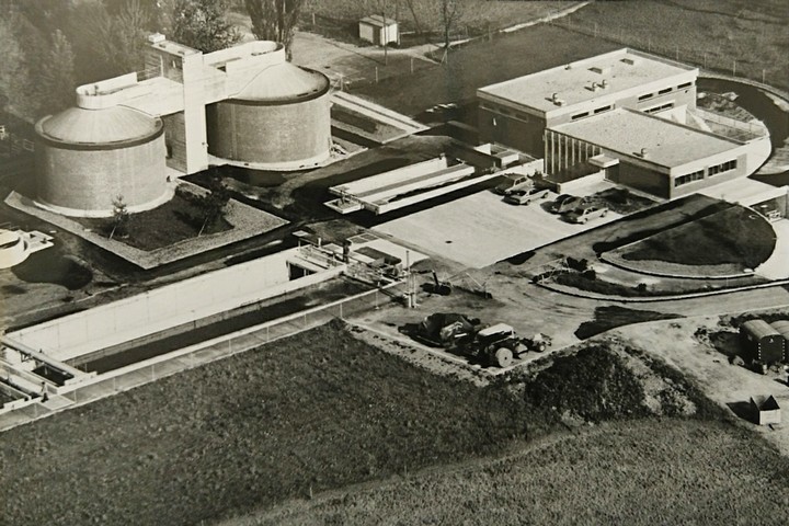 ARA Untermarch Betriebsgebäude Schlammbehandlung Mai 1974